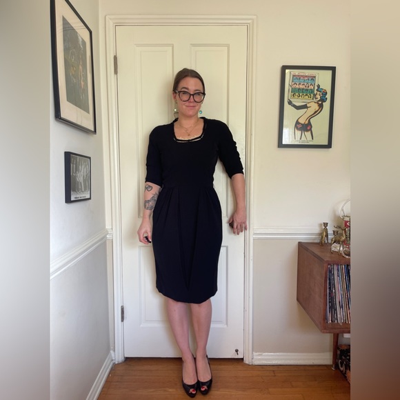 Vintage Dresses & Skirts - 50s Vintage 3/4 Length Sleeve LBD Wiggle Dress